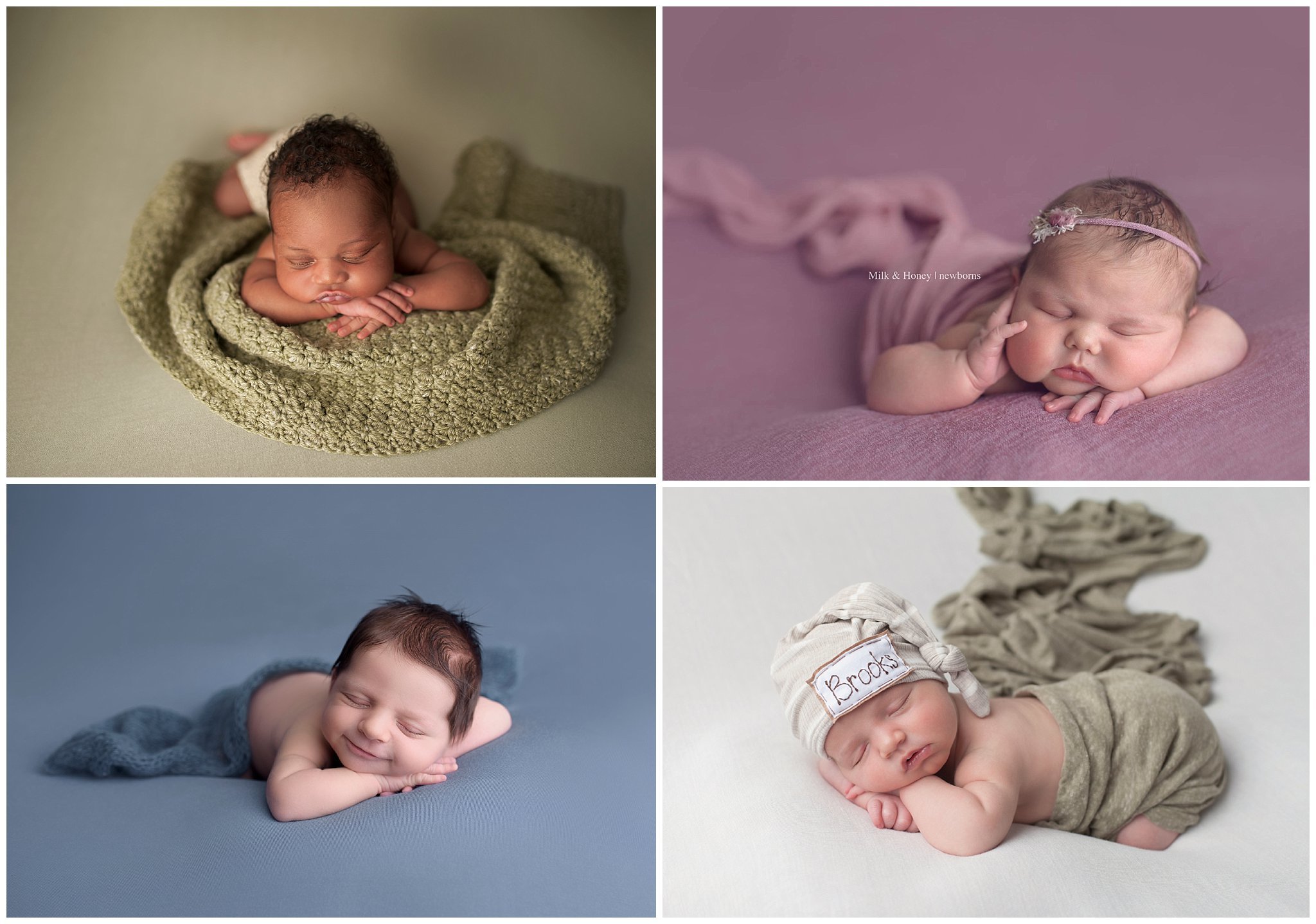 newborn poses with chin on wrists