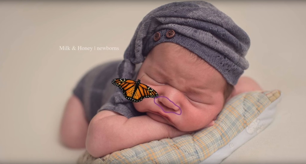 butterfly shadow under the nose of a newborn