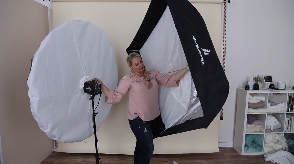 PLM umbrella and softbox shows as light modifiers for newborn photography