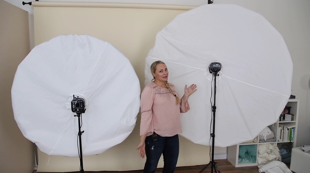 showing size of two light modifiers