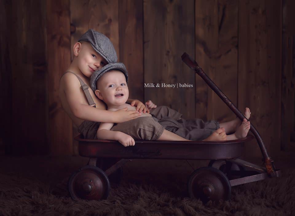 two brothers posed in wagon
